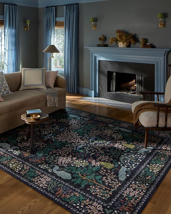 Loloi Rifle Paper Co. Canopy Collection CNP-05 Charcoal 7'-6" x 9'-6" Area Rug