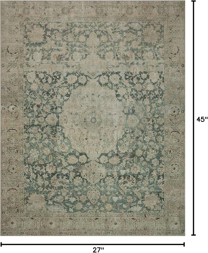 Loloi Magnolia Home by Joanna Gaines Sinclair Collection SIN-05 Jade/Sand 2'-3" x 3'-9", .25" Pile Height, Machine Washable, Accent Rug