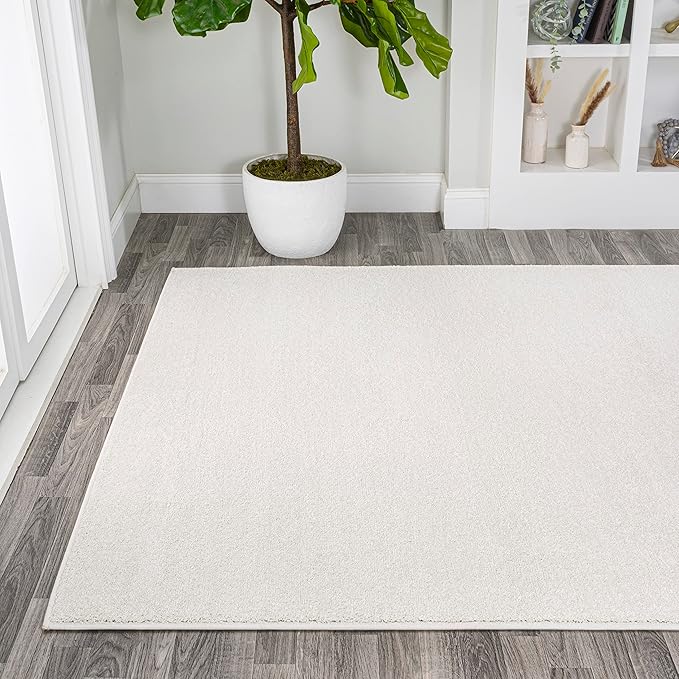 Eyely UES100T-3 Supersoft Haze Solid Low-Pile Indoor Area Rug Casual;Contemporary;Solid;Traditional, Bedroom, Kitchen, Living Room, Easy-Cleaning, Non-Shedding, 3 X 5, Cream