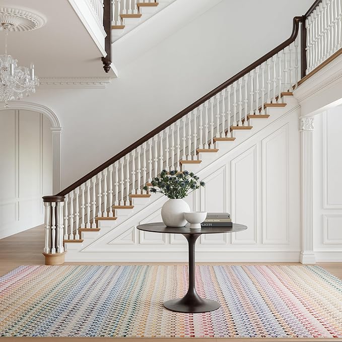 Dash & Albert Poppy Multi Machine Washable Rug, 6 X 9 Feet, Multicolored Geometric Pattern