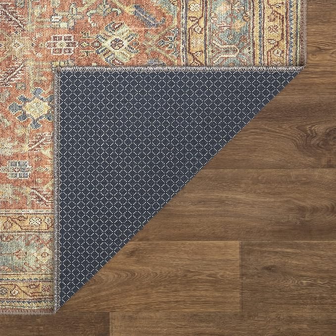 Bloom Rugs Washable Non-Slip 6' x 9' Rug - Terracotta/Mustard Traditional Area Rug for Living Room, Bedroom, Dining Room, and Kitchen - Exact Size: 6' x 9'