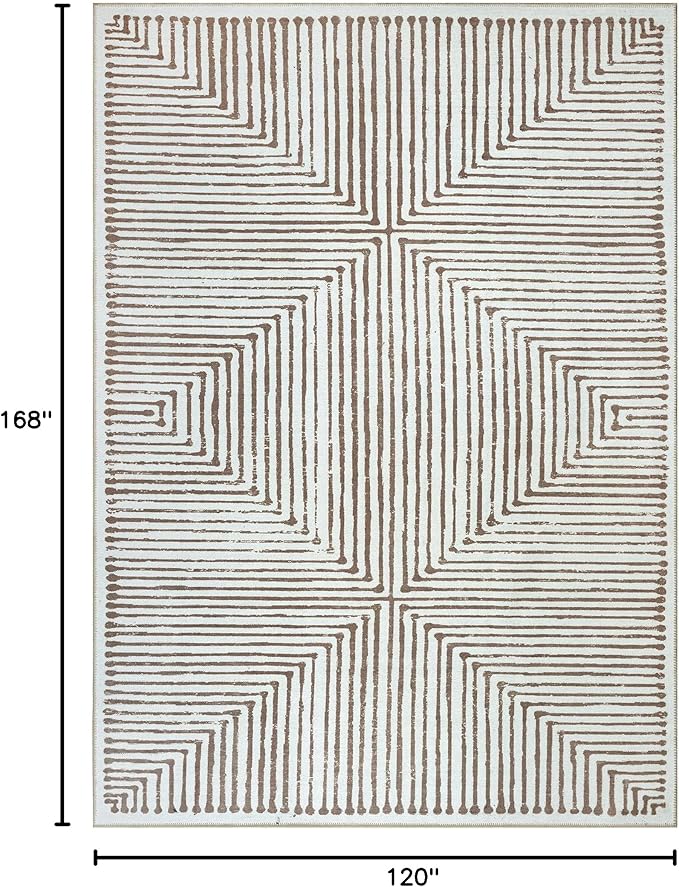 Bloom Rugs Washable Non-Slip 10x14 Rug - Brown Striped Area Rug for Living Room, Bedroom, Dining Room, and Kitchen - Exact Size: 10' x 14'