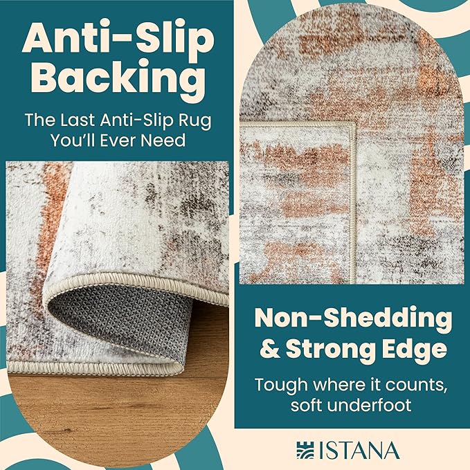 Istana 6x9 Area Rug - Grey Multi Rugs for Living Room 6x9 - Foldable Boho Rugs for Bedroom - Stain Resistant Washable Rug - Eco-Friendly Area Rugs - Easy to Clean Living Room Rug