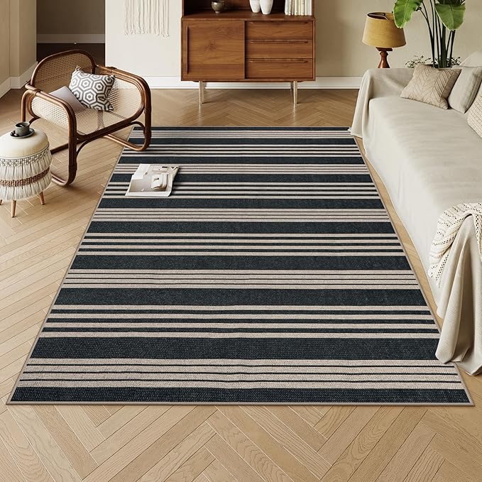 Lahome Striped Easy Jute Outdoor Patio Rug, Washable 5x7 Area Rugs for Living Room Office Indoor Outdoor Carpet, Farmhouse Non Shedding Stain Resistance Carpet for Dining Room Backyard Deck
