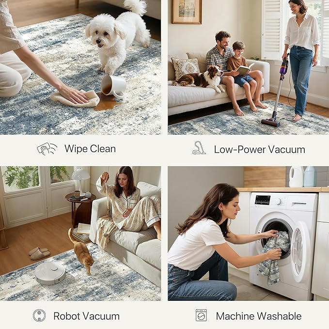 GENIMO Runner Rug Non Slip 2'6"x7', Washable Rug Runner for Hallways Kitchen, Abstract Modern Kitchen Rugs, Low Pile Lightweight Carpet Runners for Entryway, Bedroom, Laundry, Navy Blue
