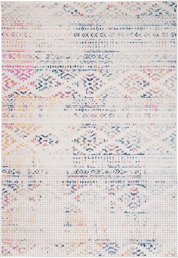 SAFAVIEH Area Rug 3x5 - Tulum Collection - Ivory & Blue, Moroccan Boho Tribal Design, Non-Shedding & Easy to Clean, Ideal for Entryway, Foyer, Accent Space, Bedroom (TUL272C)