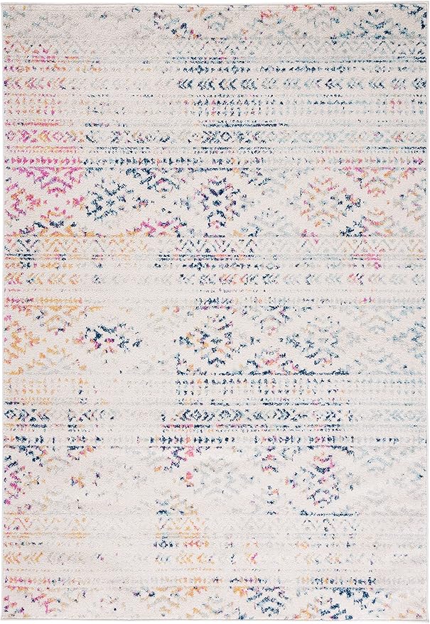 SAFAVIEH Area Rug 6x9 - Tulum Collection - Ivory & Blue, Moroccan Boho Tribal Design, Non-Shedding & Easy to Clean, Ideal for Living Room, Bedroom, Dining Space (TUL272C)