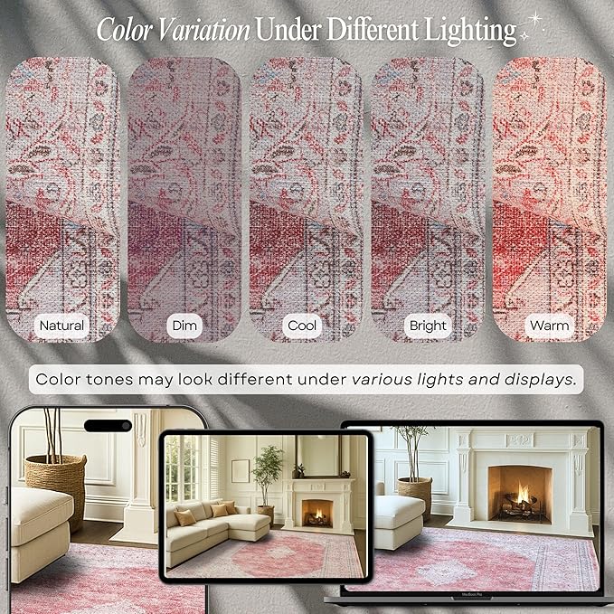 Fame Rugs Turkish Rug. Washable Vintage Oriental Antique Inspired Traditional Doormat Small Modern Area Rugs Luxury Entryway Entry Bedroom Bathroom Kitchen (410CP, 9' x 12')