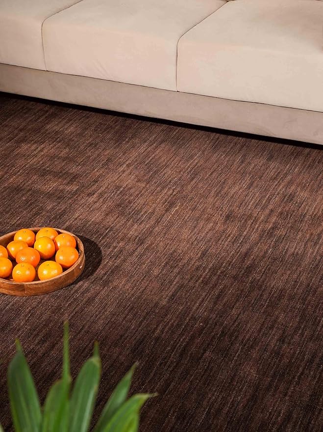Hand Knotted Loom Wool ECO-Friendly Area Rugs - 8'x8', Square, Brown Color, Solid Plain Design, High Pile Thick Handmade Anti Skid Area Rugs for Living Room, Bed Room (L00111)