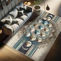 Ambesonne Lunar Art Decorative Rug, Oriental Bohemian Mandala with Moon Phase and Abstract Lines Modern, Quality Carpet for Bedroom Dorm and Living Room, 2' 2" x 3' 7", Cadet Blue and Eggshell