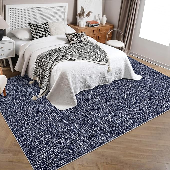 RUGSREAL Bedroom Area Rug 4x6 Modern Abstract Area Rug Stain Resistant Small Living Room Rug Contemporary Dining Room Rug Non-Slip Solid Rug Aesthetic Accent Floor Carpet for Kitchen Office, Blue