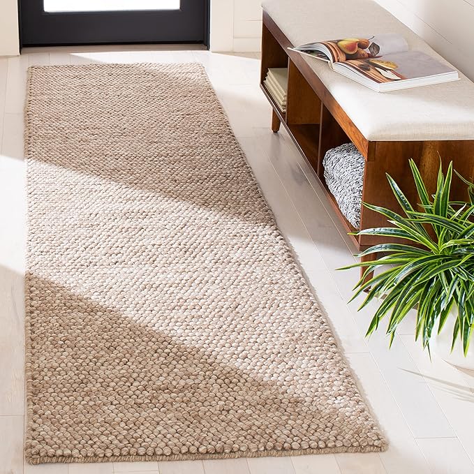 SAFAVIEH Natura Collection Runner Rug - 2'3" x 10', Brown, Handmade Wool Blend, Textured Design, Ideal for Hallway, Bedroom, Foyer (NAT620T)