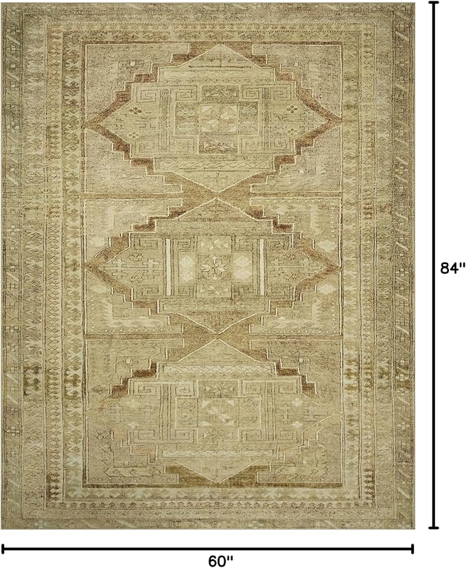 Loloi Magnolia Home by Joanna Gaines Sinclair Collection SIN-02 Khaki/Tobacco 5'-0" x 7'-0", .25" Pile Height, Machine Washable, Area Rug