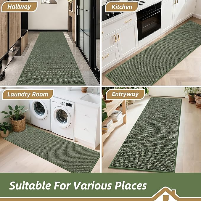 BEQHAUSE Hallway Runner Rugs 2x6, Hallway Rug Non-Slip Washable(Rolled-Up NO Creases), Runner Rug Absorbent Stain Resistant Hall Rug Carpet Runner, Entryway Rugs Floor Mat Laundry Room Rugs, Green