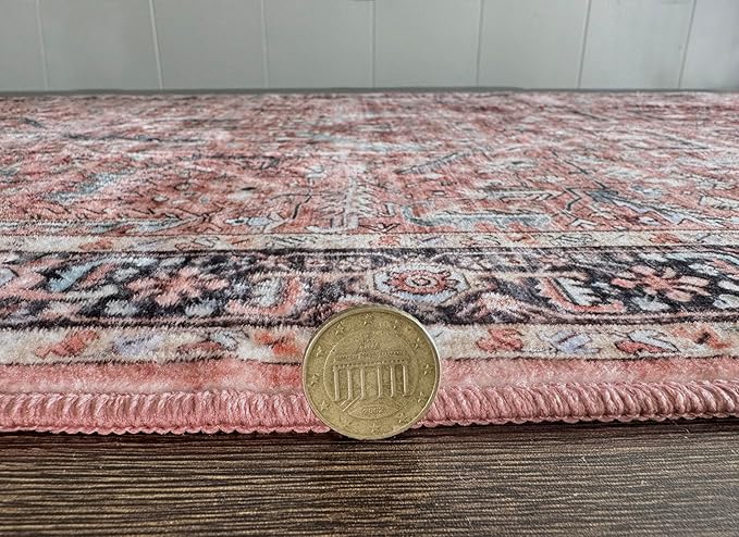 GLN Rugs Traditional Collection - Machine Washable Area Rug, Traditional Washable, Non Slip, Low Pile Chenille Rug, Living Room, Bedroom, Kitchen Rug (5' x 7' Terra/Multicolor 1168)