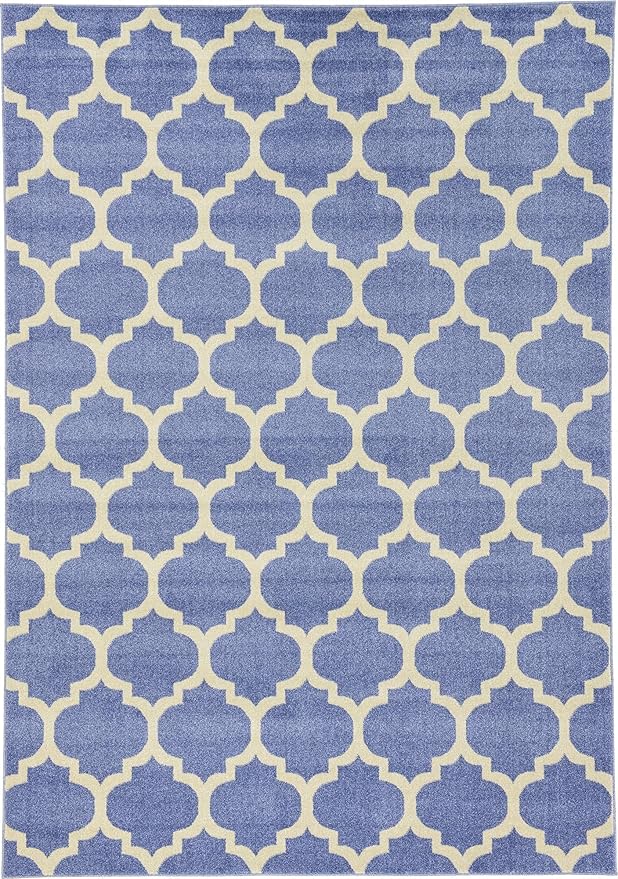Rugs.com Lattice Collection Rug – 7' x 10' Light Blue Medium Rug Perfect for Bedrooms, Dining Rooms, Living Rooms