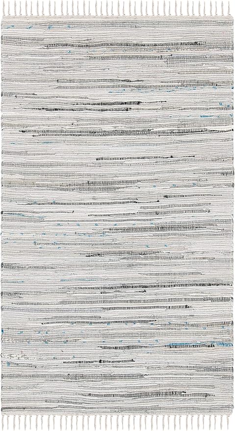 SAFAVIEH Rag Rug Collection Accent Rug - 3' x 5', Grey, Handmade Boho Stripe Cotton, Ideal for High Traffic Areas in Entryway, Living Room, Bedroom (RAR121A)