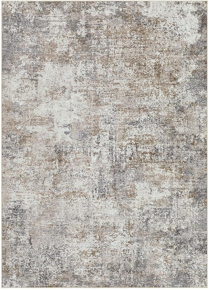 Area Rug Living Room Rugs - 9x12 Washable Large Soft Indoor Neutral Modern Abstract Low Pile Rug Carpet for Bedroom Dining Room Farmhouse Home Office - Brown/Grey/Black