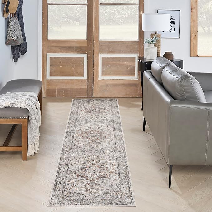 Nourison Home Astra Machine Washable Grey Multicolor 2' x 6' Area Rug - Easy Clean, Non Shedding, Bed Room, Living Room, Dining Room, Kitchen (6' Runner)