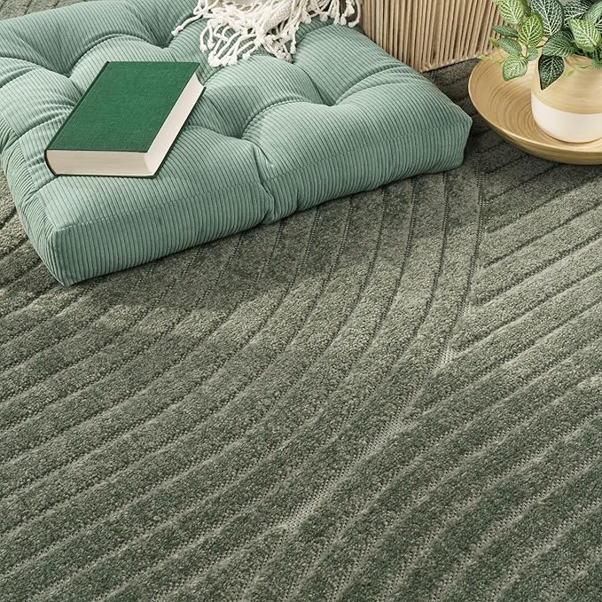 Paco Home Modern Area Rug with Raised Curved Line Pattern – Minimalist Design in Green, Size: 4' x 5'7"