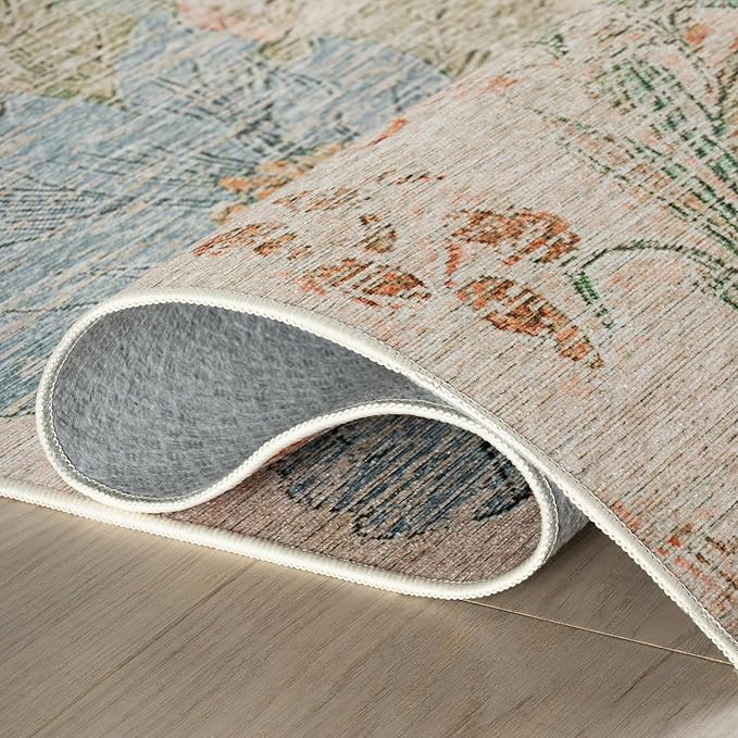 Dash & Albert Zell Multi Machine Washable Rug, 5 X 8 Feet, Multicolored/Tan Floral Pattern