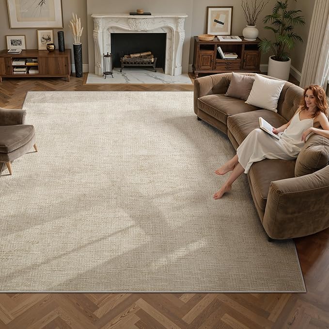 Valenrug Washable Rugs 8x10 - Stain Resistant 8x10 Area Rugs for Living Room, Non Slip High-Low Pile Textured Area Rugs for Bedroom, Folable Machine Washable Area Rug (8'x10', Beige)