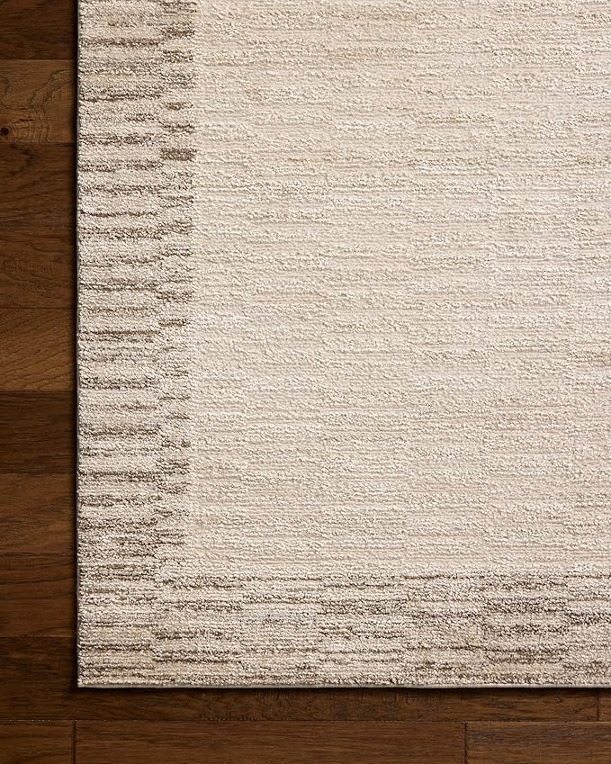 Loloi Chris Loves Julia Calvin Collection CLV-04 Ivory/Pebble 7'-10" x 7'-10" Round Area Rug Checkered Neutral Soft Living Room Bedroom Carpet