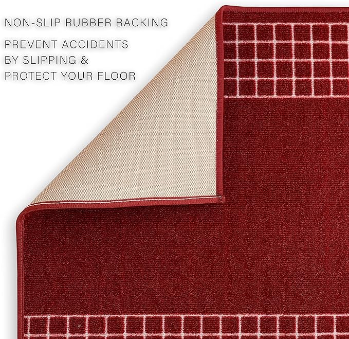 Custom Made Runner Rug for Kitchen Foyer Hallway Entry Choose Your Length 26 Inch Wide Geometric Checkered Design Red Color (23 feet x 26 inch)