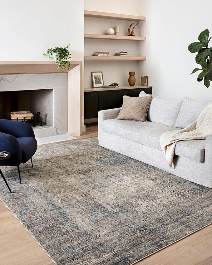 Loloi Teagan Collection TEA-05 Denim/Slate 9'-9" x 13'-6" Area Rug, Large, Soft Neutral Rug, High-Traffic for Living Room, Bedroom, Home Office, Dining Area