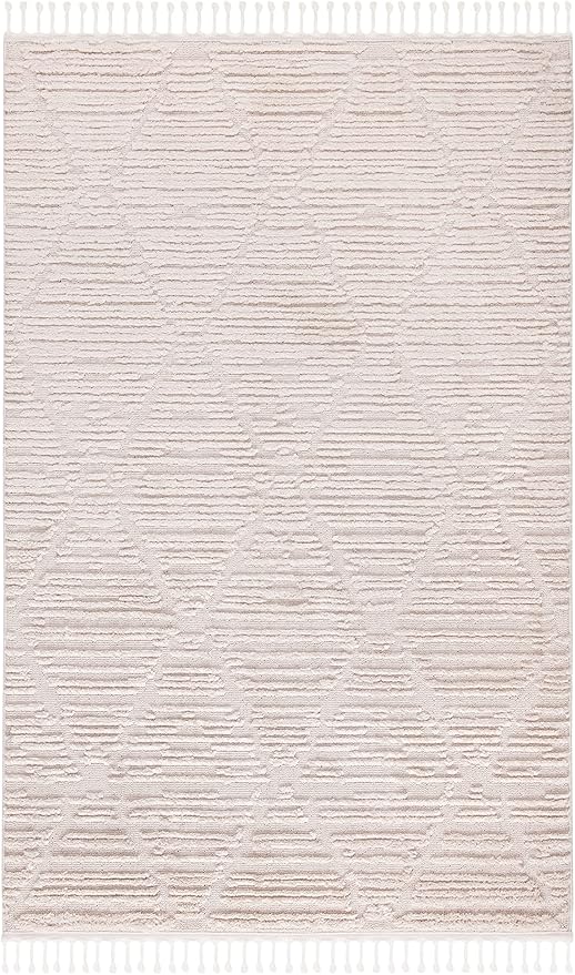 SAFAVIEH Marrakech Collection Area Rug - 4' Square, Beige, Moroccan Boho Tribal Tassel Design, Ideal for High Traffic Areas in Living Room, Bedroom, Dining (MRK517C-4SQ)