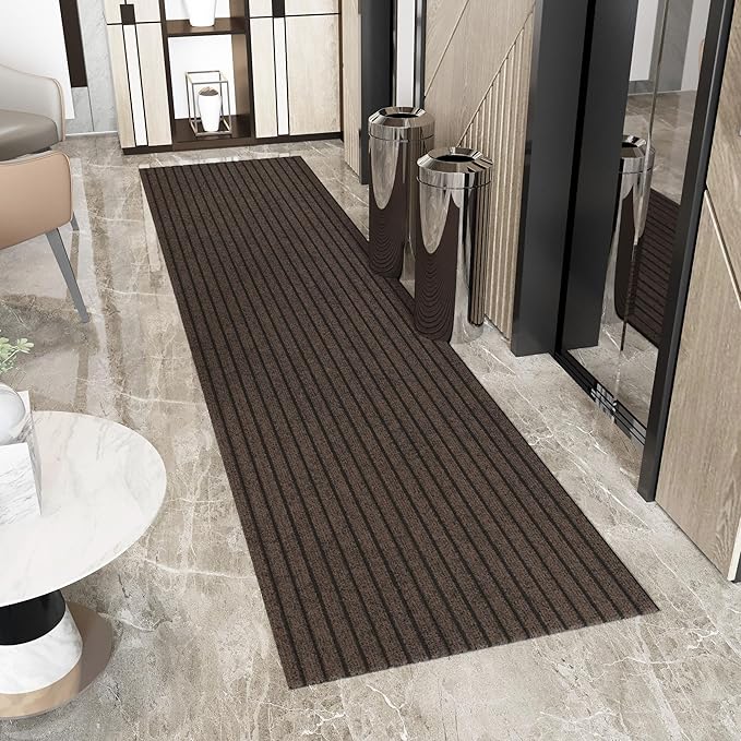 Ottomanson 2'7" x 35' Hallway Runner with Scraper Pile - Extra Durable Non-Slip Rug Mat for Indoor & Outdoor Use - Ideal for Kitchen, Entryway & Garage - High-Traffic Carpet, Brown