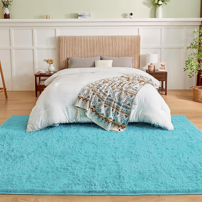 Andency Blue Area Rugs 9x12 for Living Room Home Decor, Large Shaggy Bedroom Carpet, Non-Slip Big Shag Indoor Thick Soft Fluffy Furry Fur Area Rugs for Kids Dorm Nursery Aesthetic