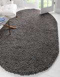 Unique Loom Solid Shag Collection Area Rug (7' 10" x 10' Oval, Graphite Gray)