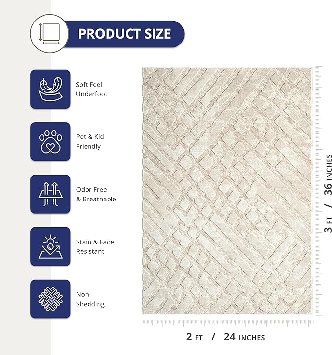 Abani Terra Cream Area Rug for Living Room, Bedroom - Rustic Modern Pattern - 2' x 3' - Durable & Easy to Clean