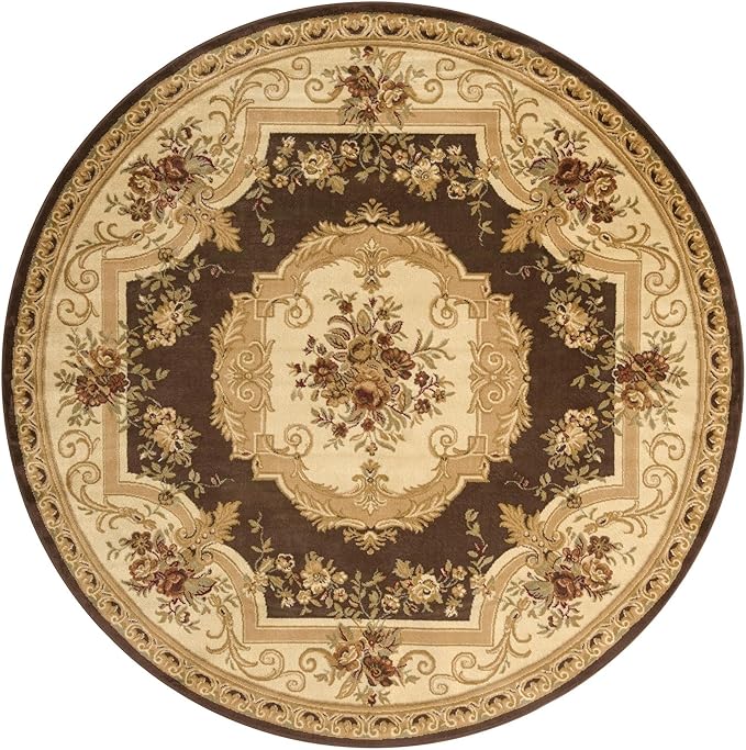 Rugs.com Chateau Collection Rug – 8 Ft Round Brown Medium Rug Perfect for Kitchens, Dining Rooms