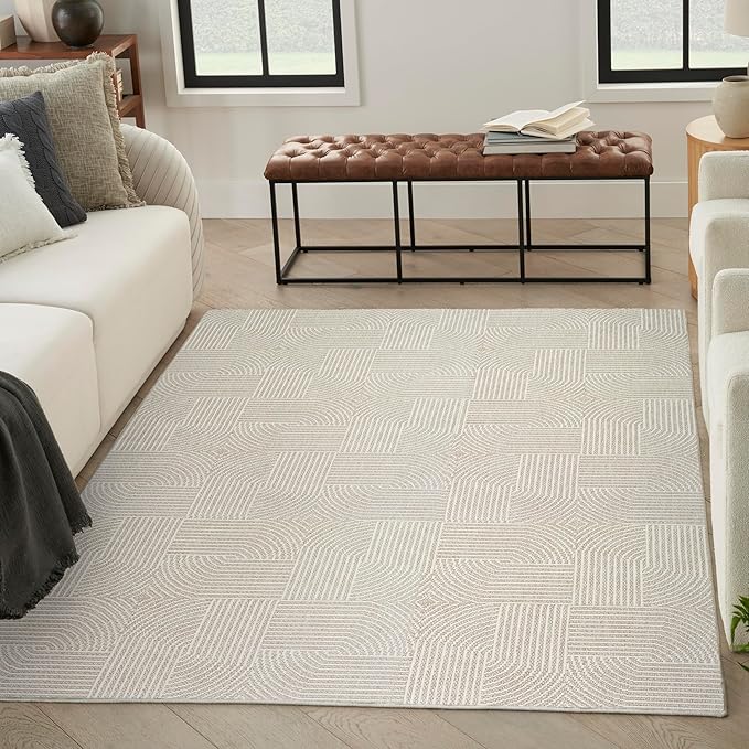Nourison Home Textured Home Beige Ivory 7'10" x 9'10" Area Rug - Easy Clean, Non Shedding, Bed Room, Living Room, Dining Room, Kitchen (8' x 10')