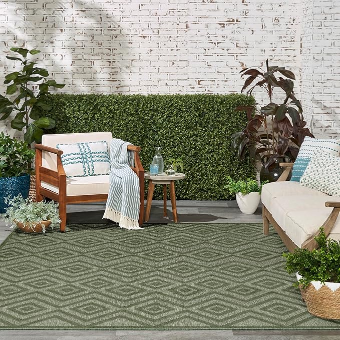 Nourison Home Versatile Green 8' x 10' Area Rug - Easy Clean, Non Shedding, Bed Room, Living Room, Dining Room, Kitchen (8' x 10')