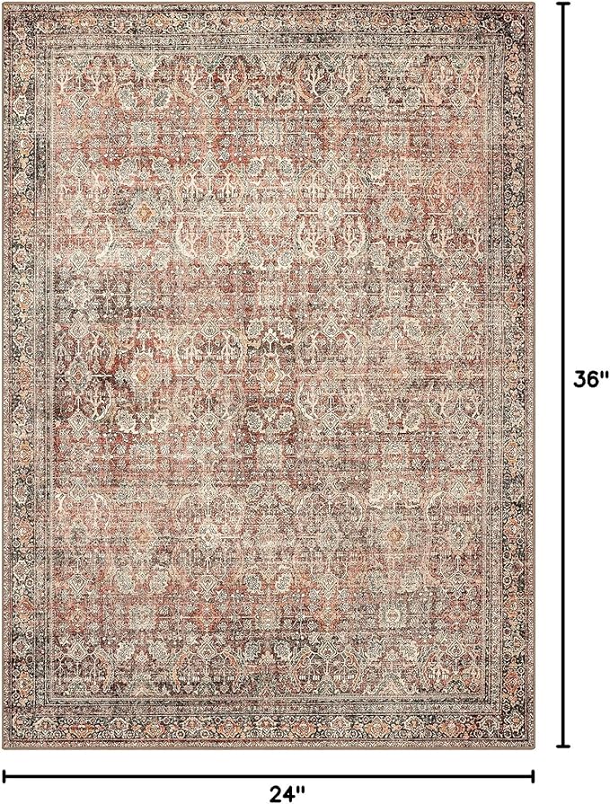 2x3 Entrance Rug Machine Washable Rug Small Door Mat,Ultra-Thin Low Pile Pad,Lightweight Indoor Carpet,Non Slip Floral Area Rug for Entryway,Bedside,Kids Room,Laundry,Bathroom,Terracotta/Indigo