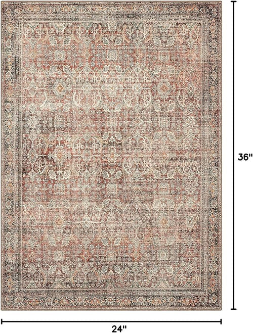 2x3 Entrance Rug Machine Washable Rug Small Door Mat,Ultra-Thin Low Pile Pad,Lightweight Indoor Carpet,Non Slip Floral Area Rug for Entryway,Bedside,Kids Room,Laundry,Bathroom,Terracotta/Indigo