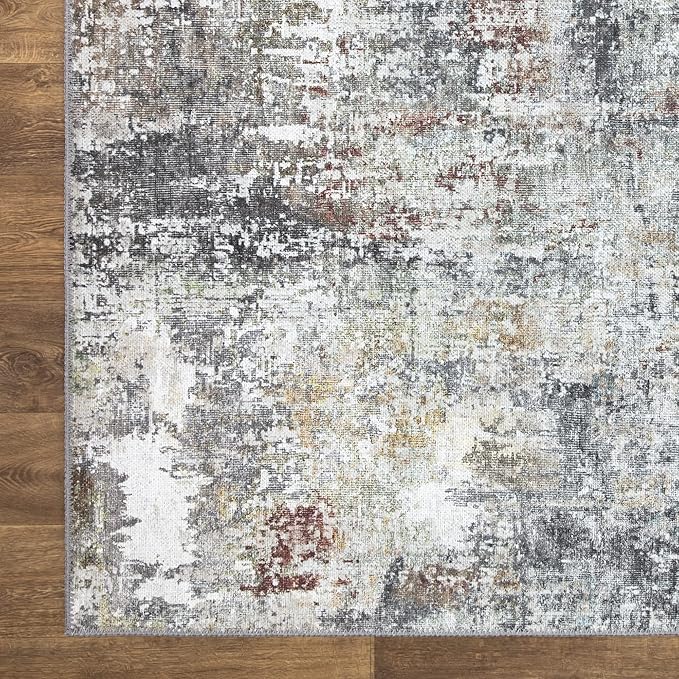 Bloom Rugs Washable Non-Slip 5' x 7' Rug - Gray/Red/Brown Modern Abstract Area Rug for Living Room, Bedroom, Dining Room, and Kitchen - Exact Size: 5' x 7'