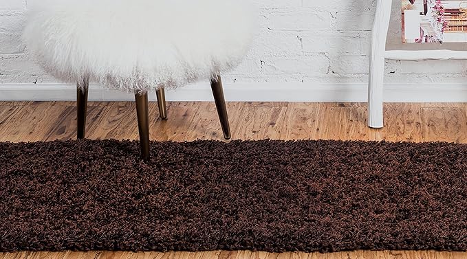 Unique Loom Solid Shag Collection Area Rug (2' 7" x 10' Runner, Chocolate Brown)
