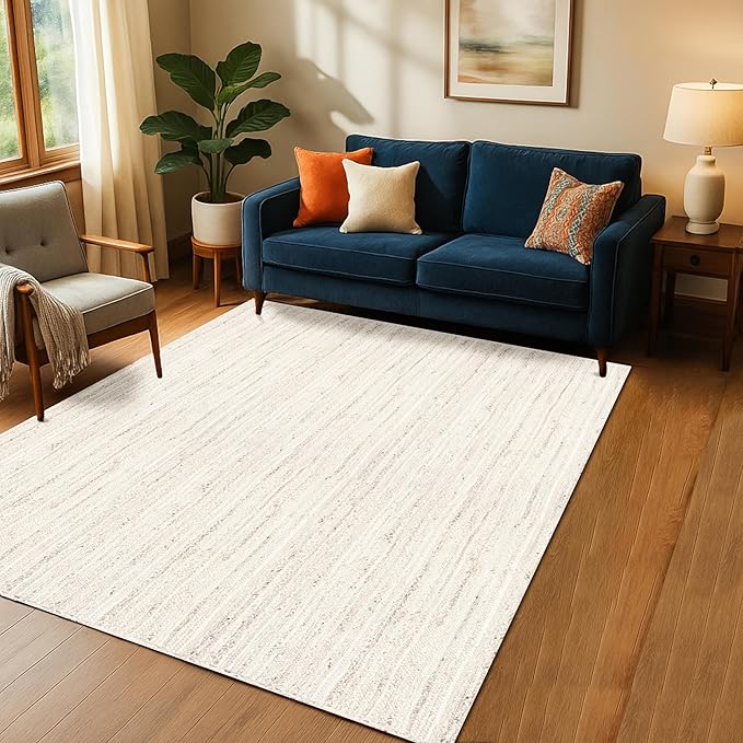 Hausattire Hand Woven Jute Braided Rug, 5'x8' – Off White, Reversible Boho Entry Area Rugs for Kitchen, Living Room I Farmhouse Indoor Outdoor Decorative Floor Rug, 60x96 Inches