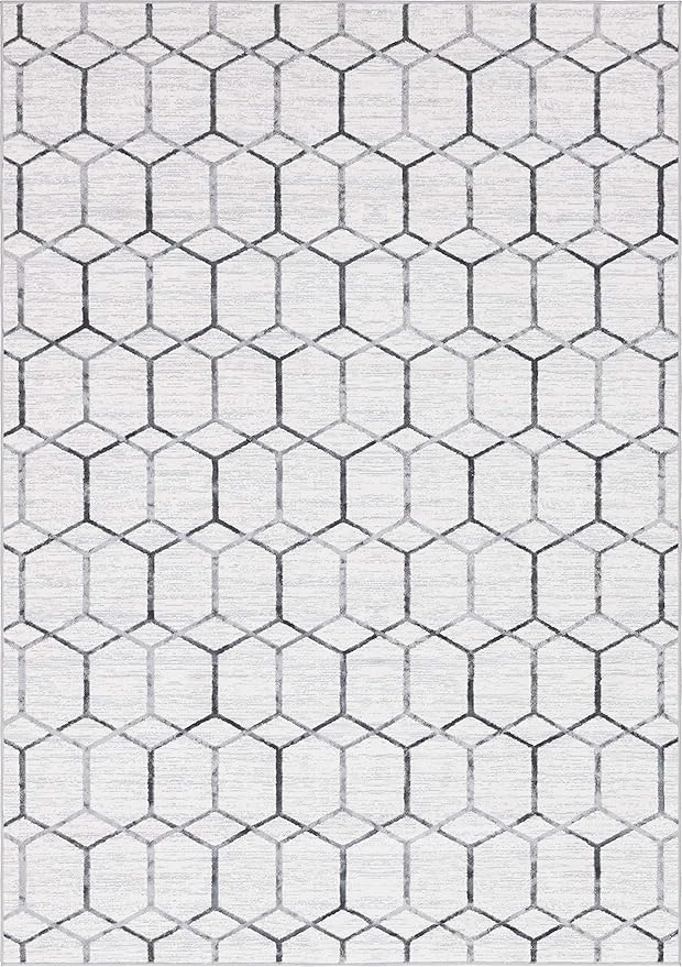 Rugs.com Lattice Trellis Collection Rug – 7' x 10' White Low-Pile Rug Perfect for Living Rooms, Large Dining Rooms, Open Floorplans