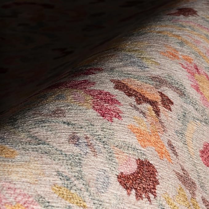 Dash & Albert INES Multi Machine Washable Rug, 4 X 6 Feet, Multicolored/Yellow Floral Pattern
