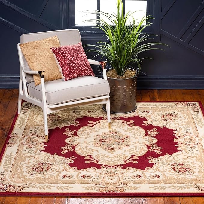 Rugs.com Chateau Collection Rug - 3 Ft Square Red Medium Pile Rug