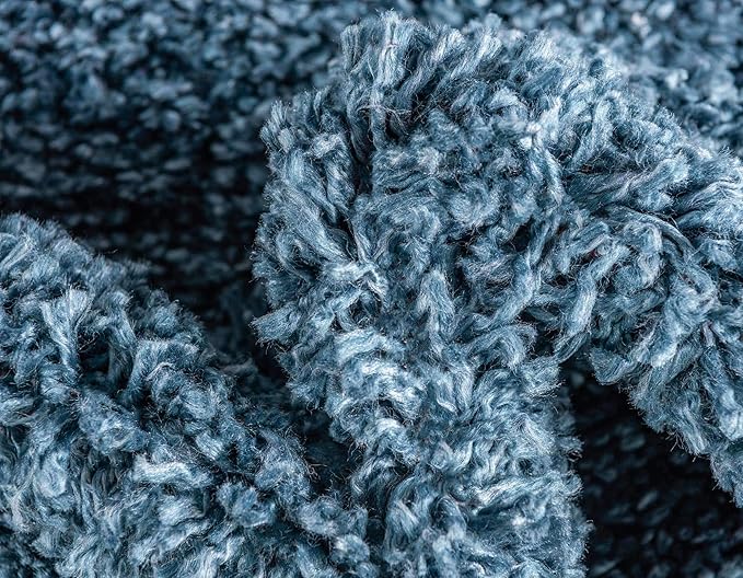 Unique Loom Davos Shag Collection Area Rug - Solid (3' 3" Square, Marine Blue)