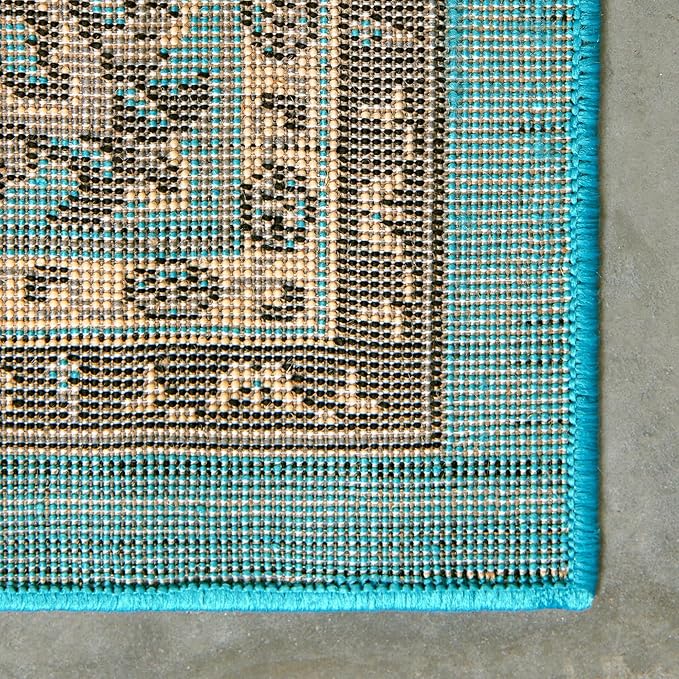 Unique Loom Sialk Hill Collection Area Rug - Washington (7' 1" x 10' Rectangle Turquoise/Black)