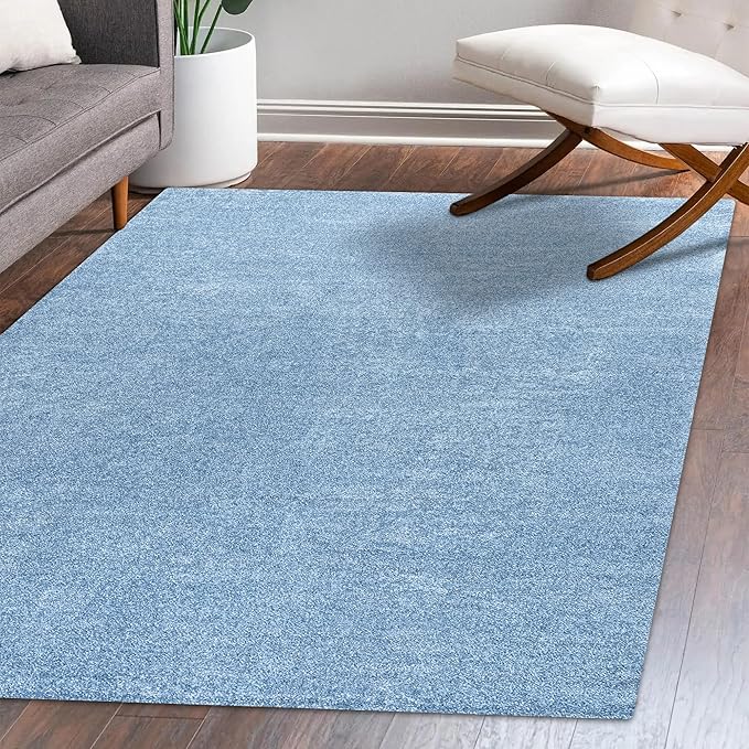 Eyely UES100F-14 Supersoft Haze Solid Low-Pile Indoor Area Rug, Coastal, Bohemian, Minimalist, Classic, Casual for Bedroom,Kitchen,Living Room,Non Shedding,Easy-Washing, Blue, 10 X 14