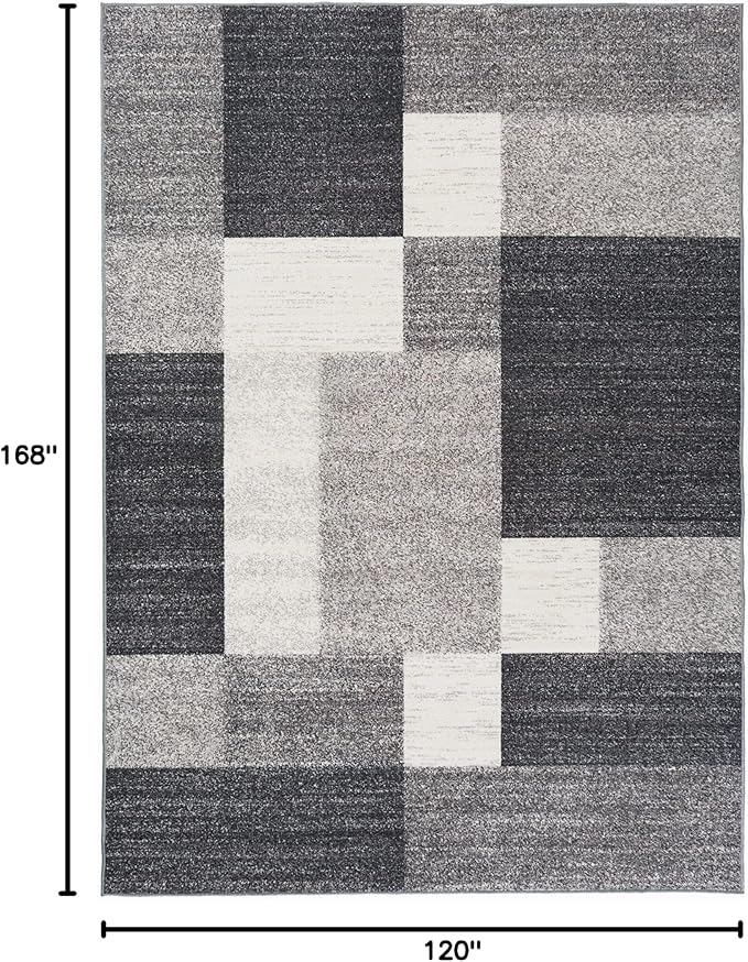 Rugshop Gray Modern Geometric Boxes Non-Slip Area Rug Non-Shedding for Living Room, Bedroom and Dining Area, 10' x 14'