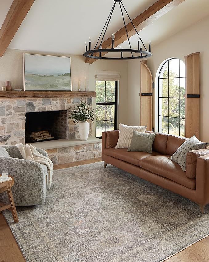 Loloi Magnolia Home by Joanna Gaines Millie Collection MIE-05 Stone/Natural 2'-3" x 3'-10", .25" Pile Height, Accent Rug